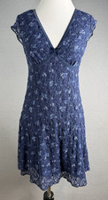 No Boundaries Y2K Babydoll Dress V-Neck Womens S  Blue Floral Lace Cottagecore