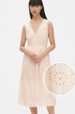 Gap Eyelet Embroidered Midi Dress Light Pink Size 6 Women Fit and Flare