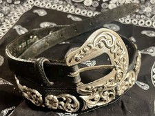 Western Women s Concho Belt Size 28 Leather Ornate Floral Buckle Tony Lama