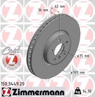 2X Zimmermann Bremsscheibe Coat Z 150.3449.20 FüR BMW X5 E70 X6 E71 E72 F86 F16