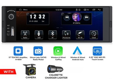 1 DIN 6,28 Zoll IPS Touchscreen Autoradio Apple CarPlay Android Auto Bluetooth