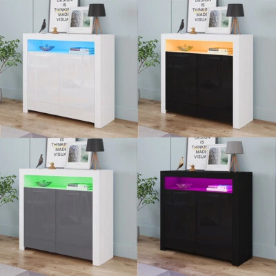 High Gloss 2 Doors Matt Body Sideboard Cupboard Kitchen Buffet Cabinet with LED