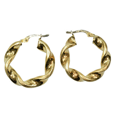 Vintage 90er Jahre 14 Karat massiv Gold rund gedreht Creolen Balisna Italy