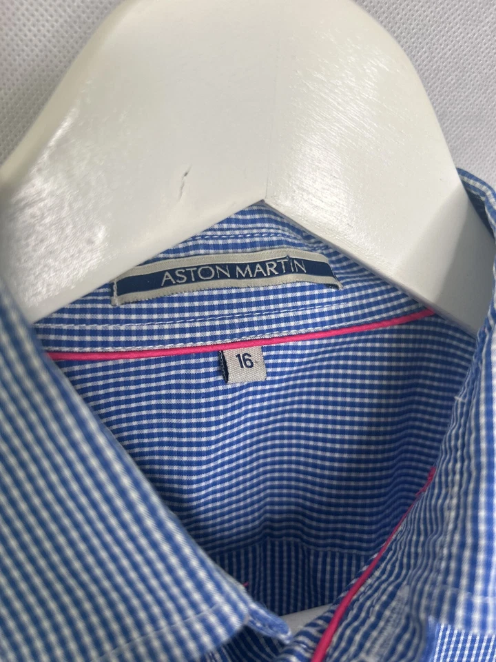 Рубашка мужская Aston Martin 16 синяя белая клетчатая с длинным рукавом - Изображение 2 из 4