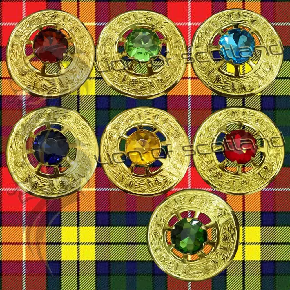Scottish Kilt Fly Plaid Brooch Various Stone Gold Finish 3