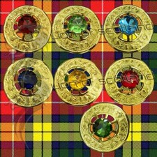 Scottish Kilt Fly Plaid Brooch Pin   Gold Finish 3" Celtic Design Stone Brooch