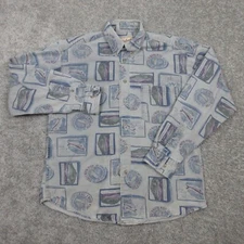 Vintage Woolrich Shirt Mens Medium Geometric Mountain Fishing Button Up Collared