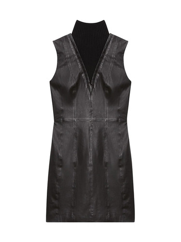 $795 Size 6 Theory Dress Black Urban Lamb Leather Sleeveless Mini LBD