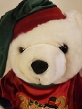 Dan Dee Christmas White Teddy Bear Burgundy Green Velvet Top 2002 16 inch Plush