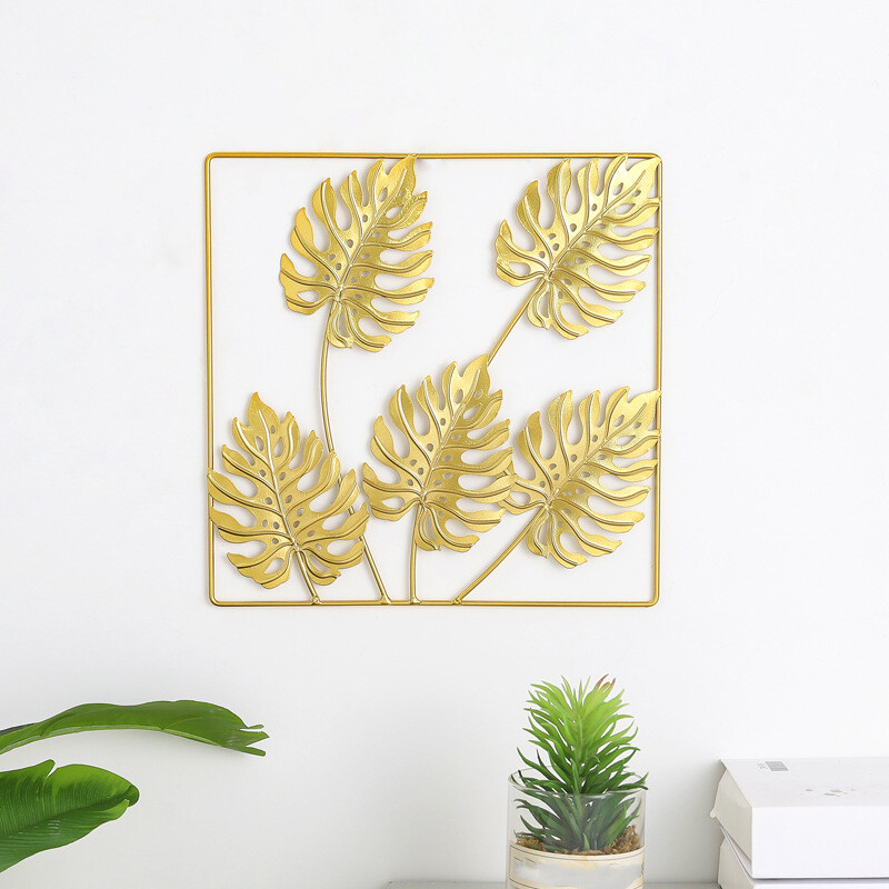 Nordic Gold Metal Palm Leaf Wall Hanging Living Room Background Iron