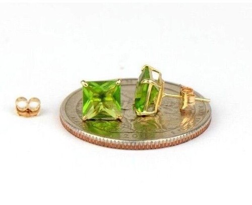 14k Yellow Gold Solid Square Princess Cut Birthstone 6MM CZ Stud Earrings - Picture 4 of 26