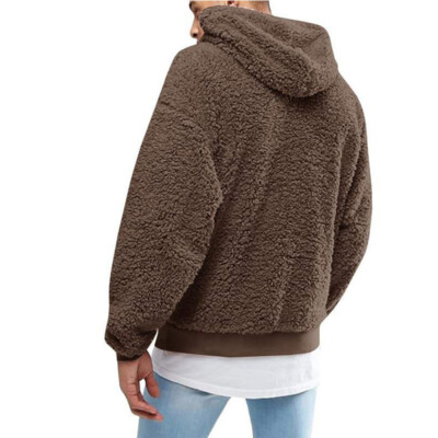 Mens Hooded Pullovers Fur Fluffy Fleece 