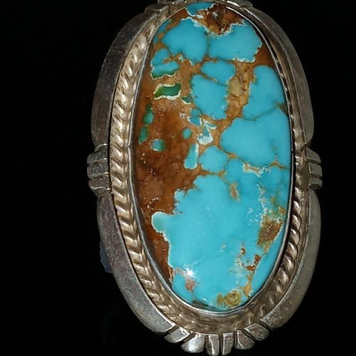Navajo Size 8 Royston Turquoise & Sterling Silver Signed Ring By T. JON - Picture 3 of 12