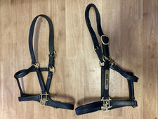 2 Full Size Headcollars Leather& Nylon+Brass Fittings &Engraved Horse Nameplate