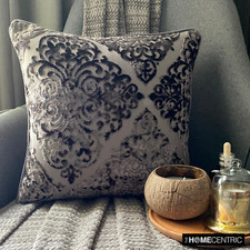 Gray Velvet Velvet, Damask Decorative Throw Pillow Cover - Damask Spell Gray