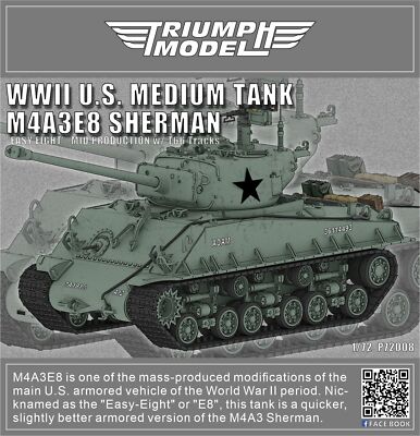 Triumph P72008 1/72 WWII US Medium Tank M4A3E8 Sherman Easy Eight Mid .w/ Track