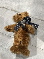 Vintage Stubby Shaggy Plush Teddy Bear w bow Stuffed Animal 10"