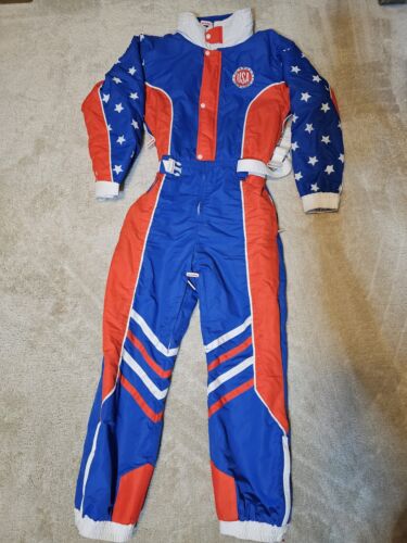 RARE Tipsy Elves Daredevil One Piece Ski Snow Suit - American Flag CAPE - Size M - Picture 1 of 21