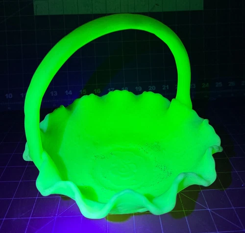 Fenton Art Glass Custard Satin Persian Medallion Basket   Glows