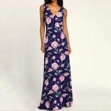 NWT Lulus Romantic Possibilities Navy Floral Print Maxi Dress, Size XS