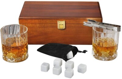 Whiskey Glass Set of Whiskey Stones Gift Set Scotch Bourbon