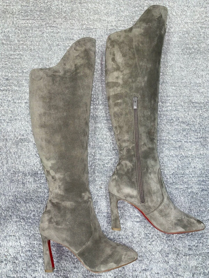 Christian Louboutin Eleonor Botta 85 Gris Sílex Gamuza OTK Bota Tacón Alto hasta la Rodilla 41 Foto 2 de 4