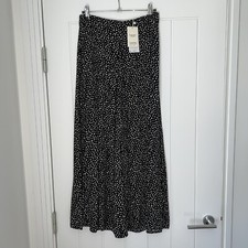 MANGO Black Ditsy Floral Summer Midi Skirt Size Small BNWT