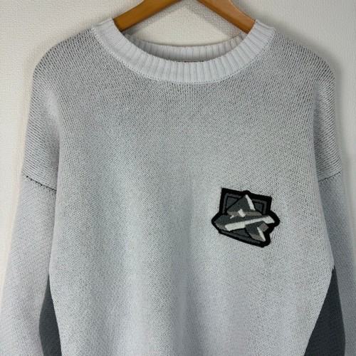 AVIREX Knit Sweater Big Logo One point Logo embroidery Secondhand Gray Size M - Picture 2 of 7