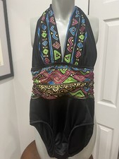 Catalina Women  s Vintage 80s 90s One Piece Swimsuit Bright Neon Graphic Sz 12