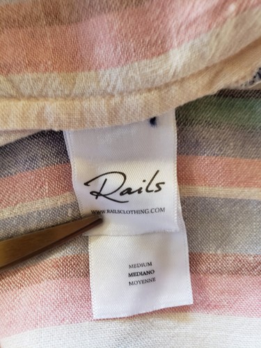 Rails Suri Bora Streifen Midi Leinenmischung Kleid Gr. Medium V-Ausschnitt Seitenschlitze Neu - Bild 6 von 16