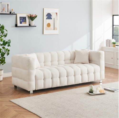 3 Seater Sofa Couch Teddy Upholstered Sofa Couch with 2 Pillows for Living Room - Picture 2 of 66