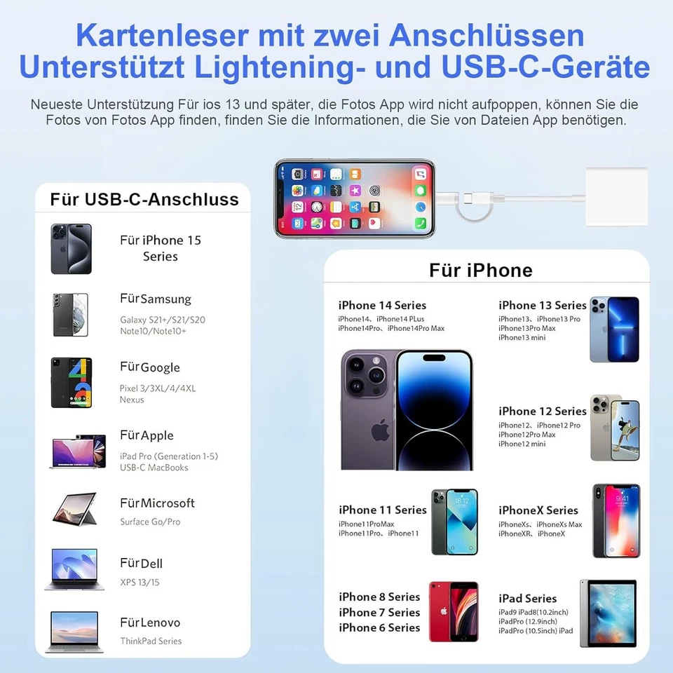 Adaptador lector de tarjetas SD 2 en 1 lector de tarjetas Micro SD para iPhone iPad cámara - Imagen 2 de 4