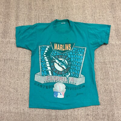 Vintage Florida Marlins Shirt Mens Medium Blue 1990s MLB
