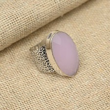 AAA Pink Chalcedony Gemstone Handmade 925 Sterling Silver Ring Jewelry