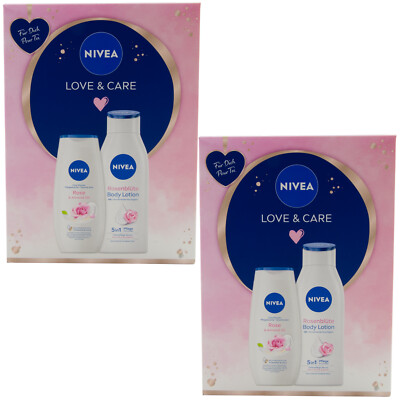 Nivea Geschenkset LOVE & CARE 2 x Pflegedusche Rose + 2 x Body Lotion Rosenblüte