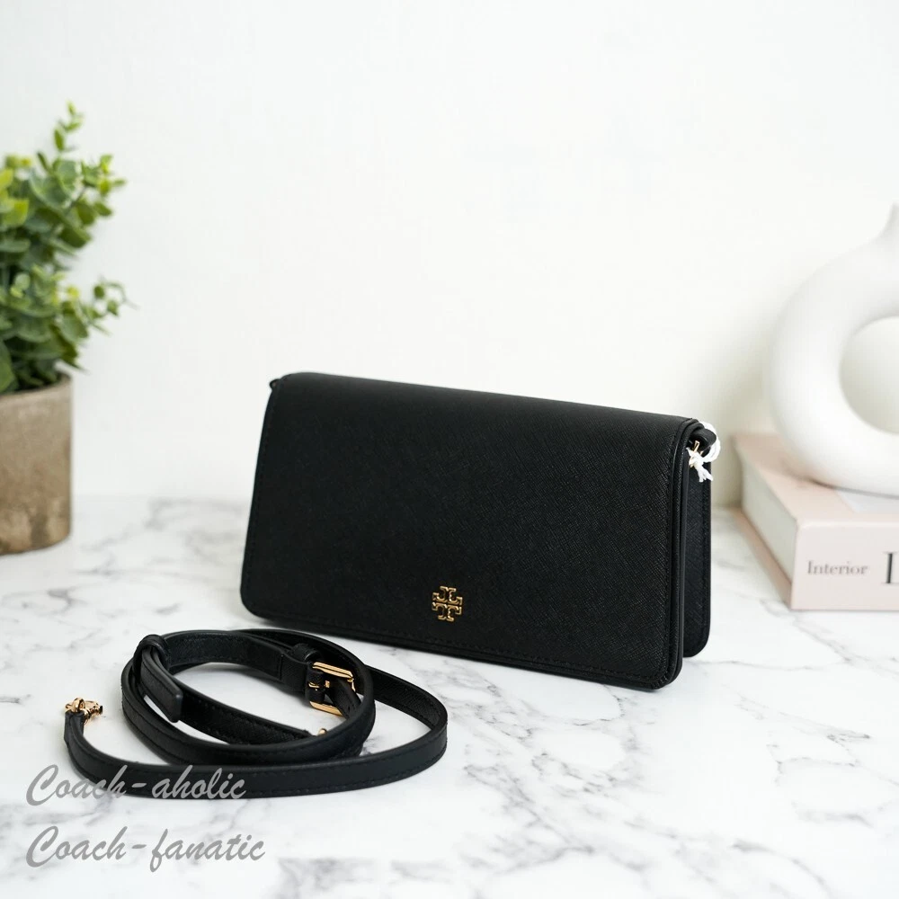 Borsa a tracolla nuova con etichette Tory Burch Emerson Saffiano mini pochette 159463 nera