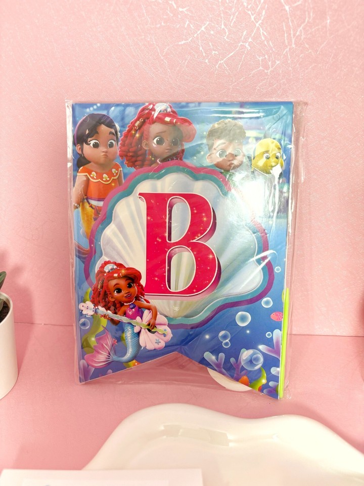 Junior Ariel mermaid, banner, cake topper, balloons, cupcake toppers