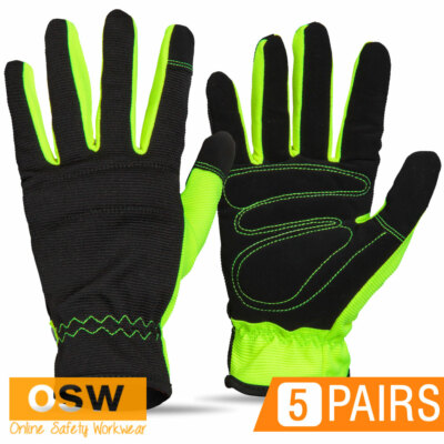 5 x Hi Vis Yellow Black Flexible Padded Breathable Foam Riggest Work Gloves GM01