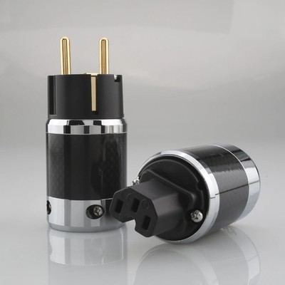 Paar Kohlefaser Vergoldet Netzstecker EU Schuko Stecker IEC 320 C13 C15 DIY