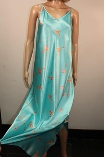 VTG AQUA FLORAL MIX SILKY LIQUID SATIN POLY NIGHTDRESS SIZE 18 20 TALL