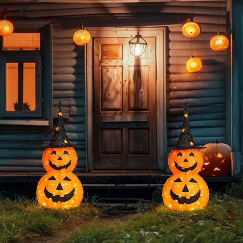 AplusChoice 2Pcs 3FT Halloween Collapsible Pumpkin Decorations 150 Lights Décor