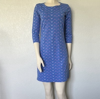 Blue Pink Chevron Shift Dress 3/4 Sleeve Work Casual Womens Small