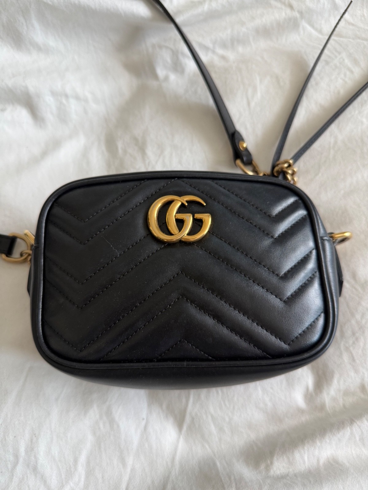 AUTENTICA Gucci GG Marmont Tracolla Trapuntata Mini Pelle Nera