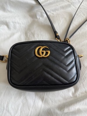 AUTHENTIC Gucci GG Marmont Quilted Crossbody Mini Black Leather