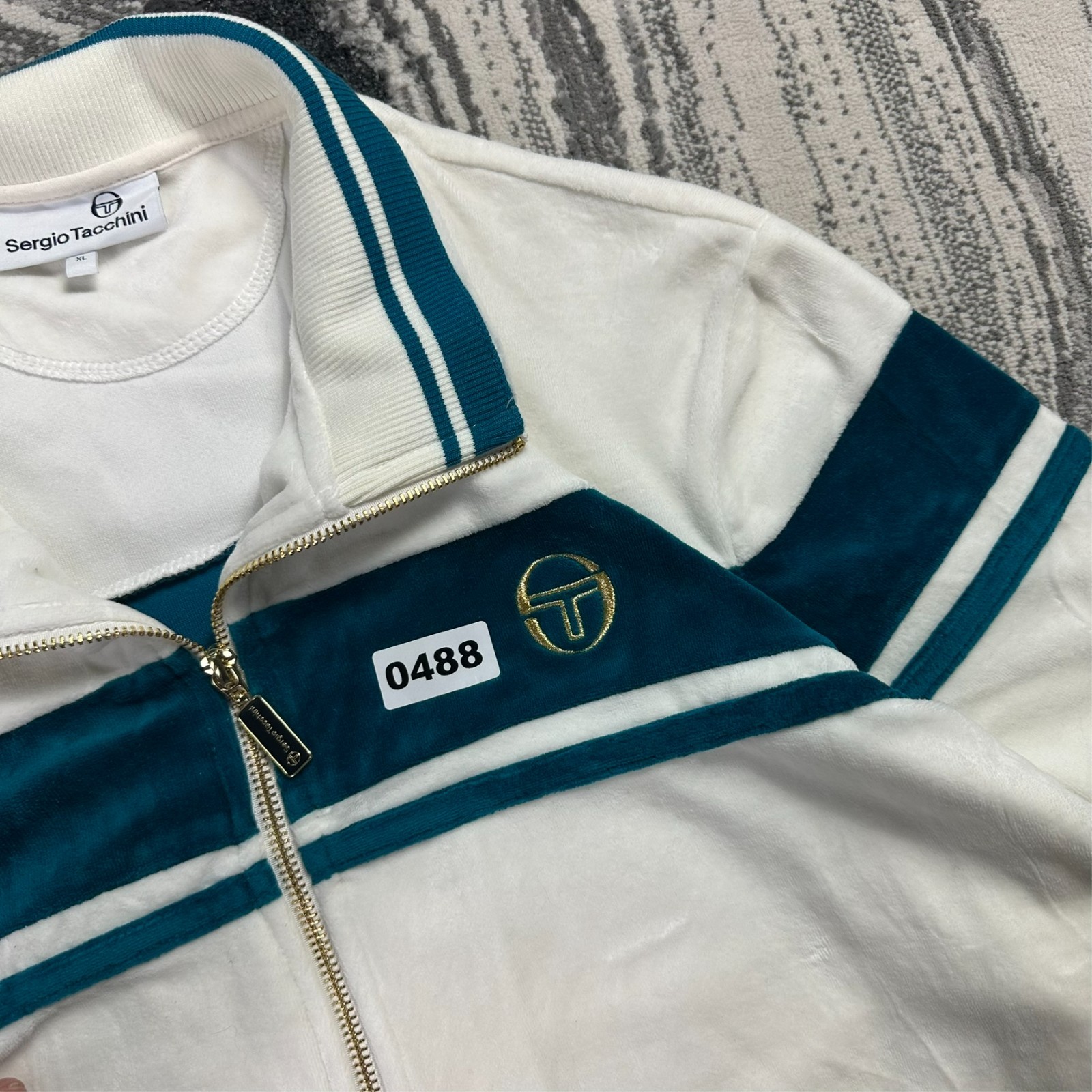 Vintage Sergio Tacchini White Velour Damarindo Size XL Funnel Neck Track Jacket image 2