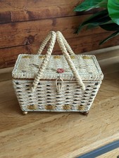 Vintage Musical Nylon Weave Sewing Crafting Box With Double Handle Retro