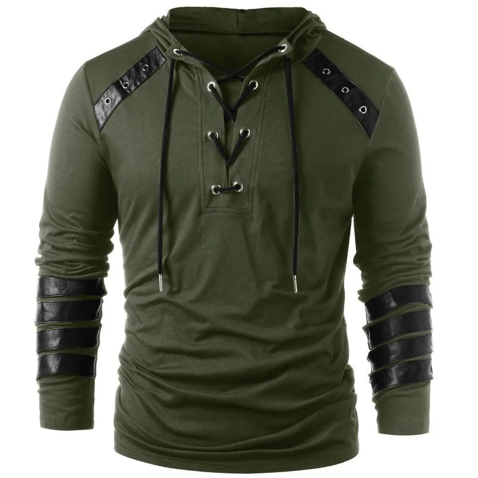 Camisa Up Vendaje Top Suéter de Tela Hombres Medieval Renacimiento Larp Disfraz Cordones