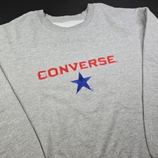 Vintage 90s Converse Spellout Logo Crewneck Sweater, Sz XL 24x27.5", Gray, Rare