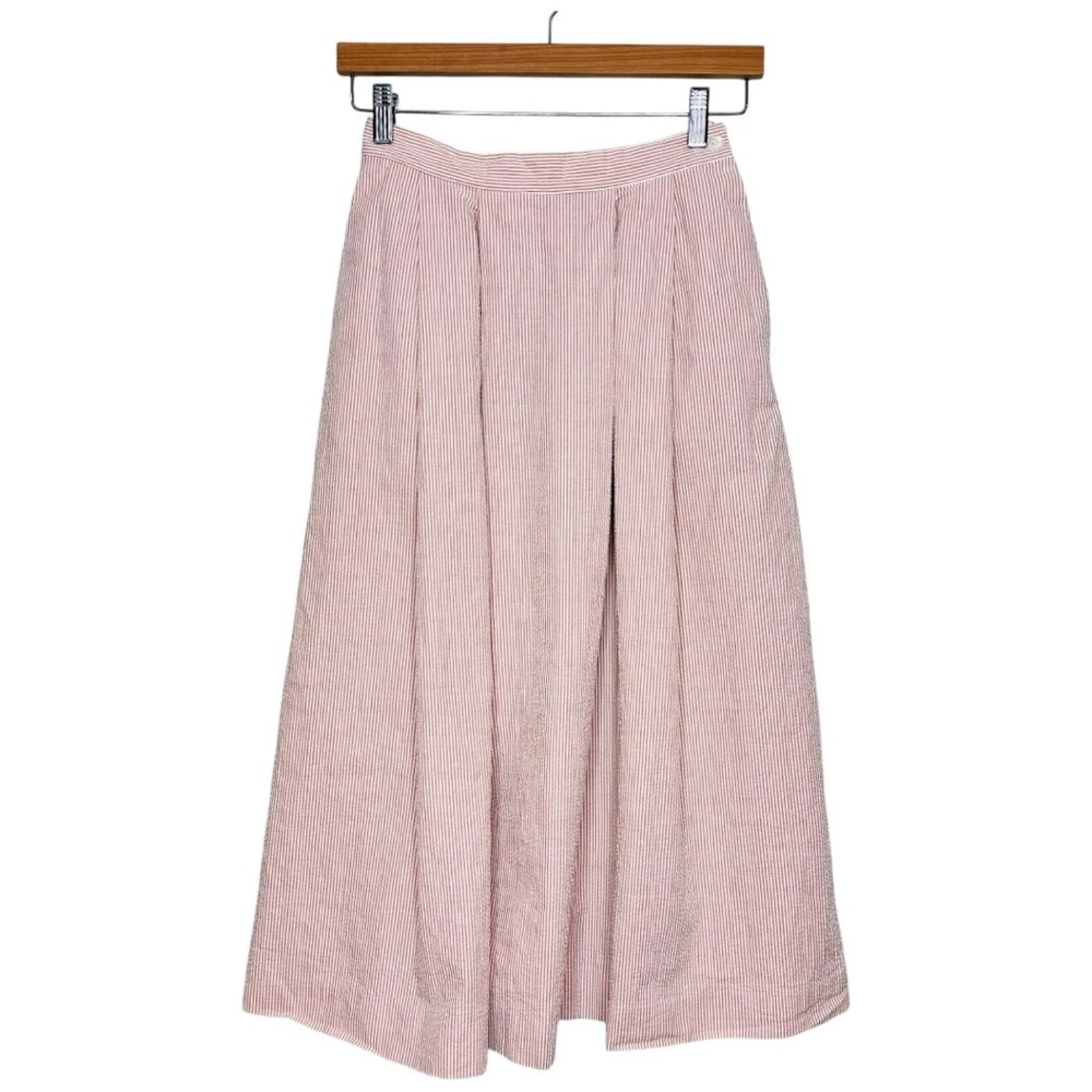 Vintage Britches of Georgetown Seersucker Midi Skirt Fits Size 2 Striped Cotton