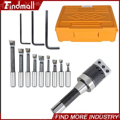 9 Piece 1/2'' Carbide Boring Bar and 2'' Boring Head With R8 Shank Set